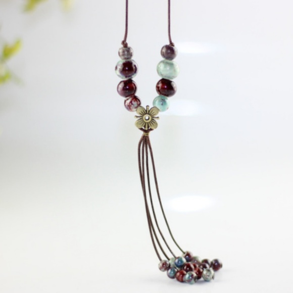 Boutique Jewelry - Boho Retro Stone Necklace Ceramic Beads Bohemian